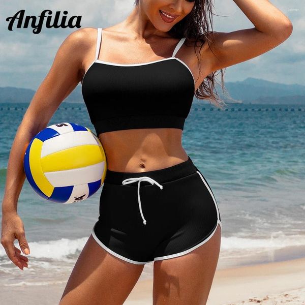 Swimwear féminin Anfilia Femme Sporty Casual Crop Crop Crop Bikini Two Piece Color Block Buthsuit Baigning Track