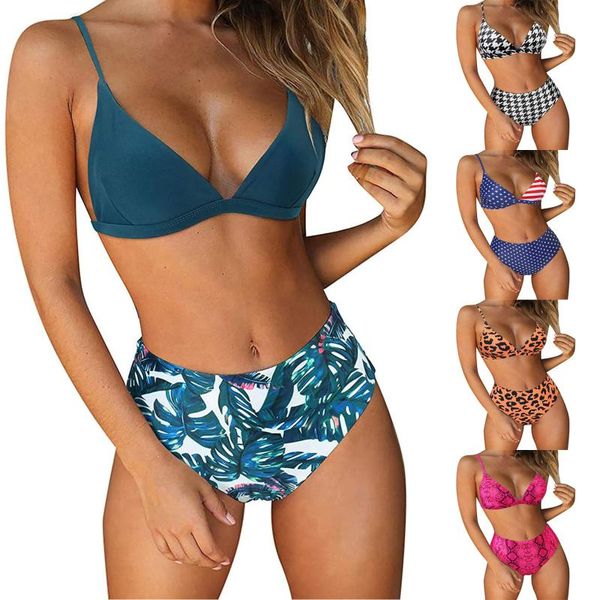 Bañador de mujer con estampado de animales, Bikini de leopardo, bañador Push Up, conjunto Sexy para mujer, traje de baño brasileño con Tanga 2021, vestido de playa Bandeau para mujer