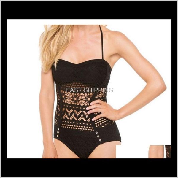 Traje de baño para mujer Ropa Mujeres Trajes de baño de una pieza Playa de verano Gancho de encaje Negro Blanco Bikinis Mameluco Sin respaldo Entrega de gota Mdzvr