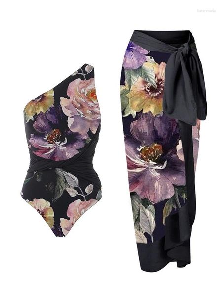 Swimwwear Art Huile Peinture Floral Imprimé une épaule OBLIQUE DESIGNE CONCROUPHE FOLLE SORME UNE-PIE MOTHSUISE 2024