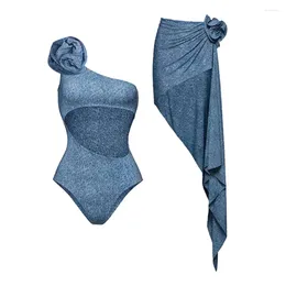 Traje de baño para mujer Ashgaily 2024 Recorte Traje de baño de una pieza con falda Flor 3D Mujeres Monokini Body Traje de baño Ropa de playa