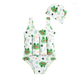 Swimwwear pour femmes Baby Swimsuit Floating Suit mignon Animal Imprimé fille une pièce avec une casquette amovible Sticks for Girls Buoyance