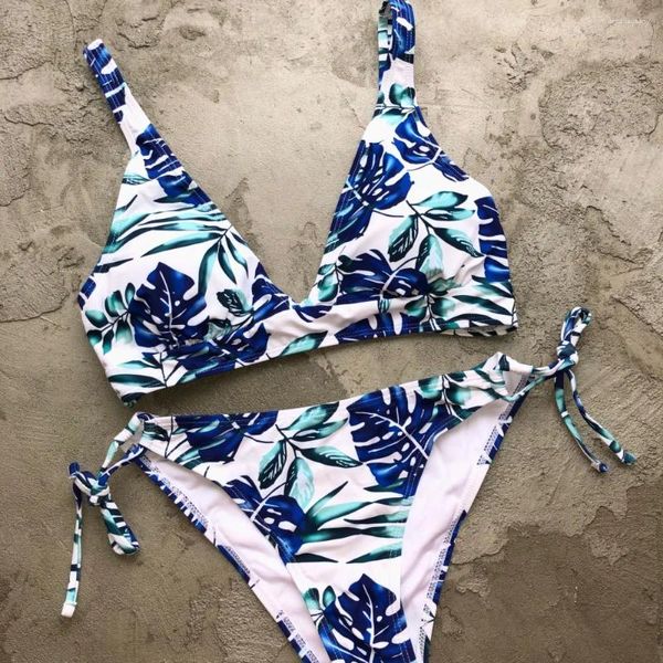 Swimwear féminin Bandea Leaf Print Bikini Set BRALETTE BRÉSILIEN BRESSE BROCHES TOP FEMMES SEXI