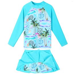 Swimwear féminin Baohulu Girl Deux pièces à manches longues de maillot de bain Upf 50 UV Sun Protective Rash Guard Kids 2024 Conception de baignade