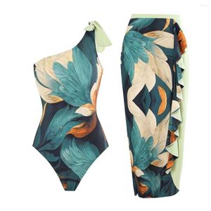 Suite de bain de maillots de bain pour femmes pour les femmes avec du bikini maxi jupes enveloppantes 2 à imprimé floral mode de maillot de bain tankini robe tournesol