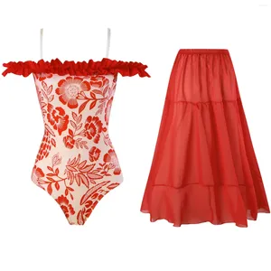 Suite de bain de maillots de bain pour femmes pour les femmes avec des jupes enveloppantes de bikini maxi 2 à imprimé floral