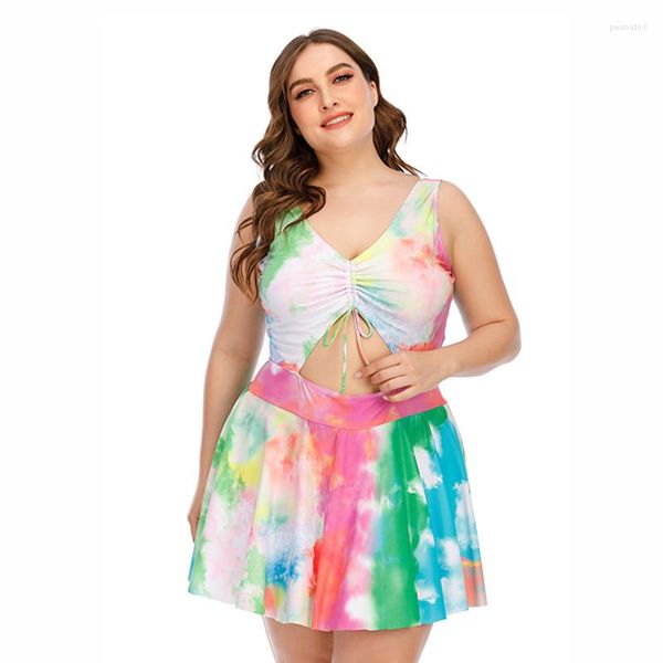 Traje de baño para mujer BBW Color Tie Dye Trajes de baño Mujeres Verano 2023 Moda Imprimir Talla grande Traje de baño de una pieza 4XL 5XL Bañista Natación