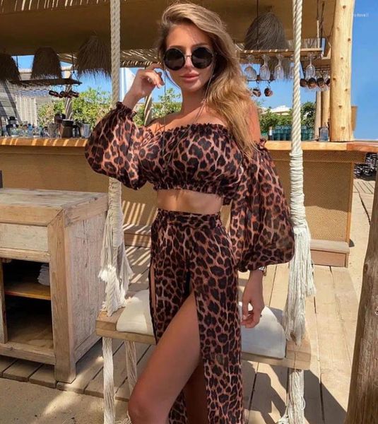 Traje de baño para mujer Playa 2 piezas Bikini Cover-Ups Traje de baño Fuera del hombro Top Vestidos de cintura alta Sexy Ladies Natación Cubrir traje de baño