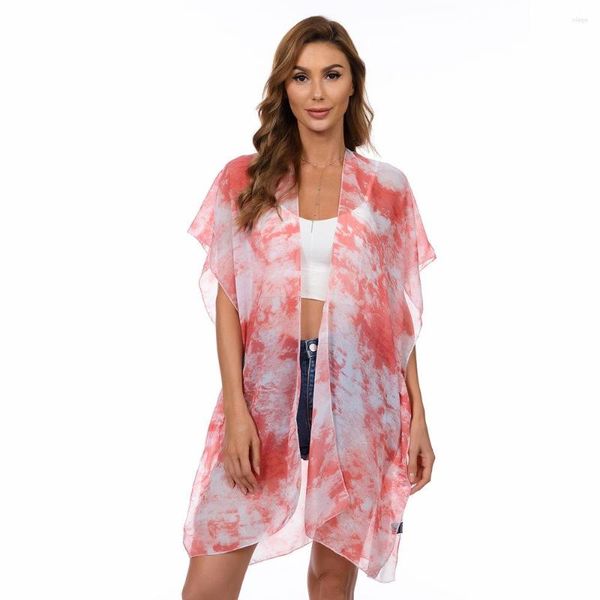 Traje de baño para mujer Ropa de playa Verano Gasa Protector solar Chal Cárdigan Bikini Blusa Playa Vacaciones Ocio Moda Primavera