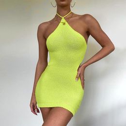 Costumi da bagno da donna Vestiti da spiaggia Donna 2022 Abito da coprire Ins Estate Collo sexy Hung Tether Maglia senza schienale Solido Spandex Costumi da bagno Costume da bagno