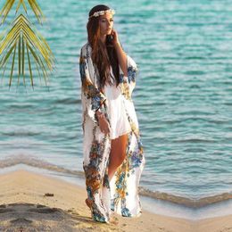Dames badmode strand bedek tunieken voor print chiffon long kaftan bikini gewaad de plage sarong wrap badpak coverup #q608women's