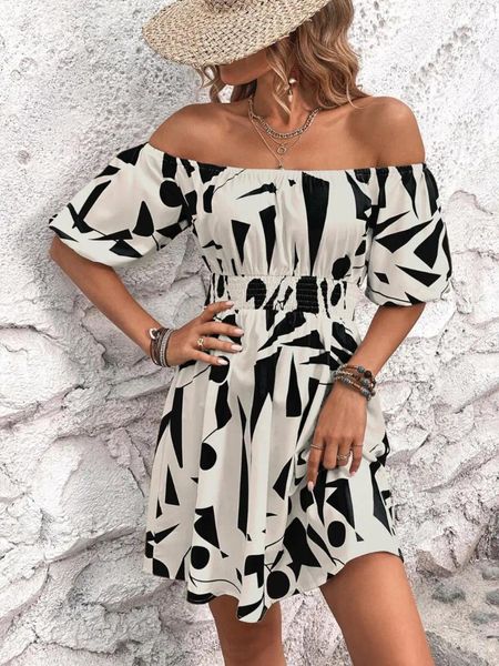 Traje de baño para mujer Vestido de playa Boho Trajes femeninos Traje de baño 2024 Kaftan Cubierta corta Salidas de baño Mujer Túnica Traje Off Hombro Impresión