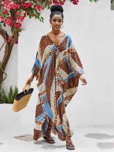 Dames badkleding strandjurken luipaard kaftans voor vrouwen 2023 vintage India folk maxi gewaad cover ups rayon badpakken