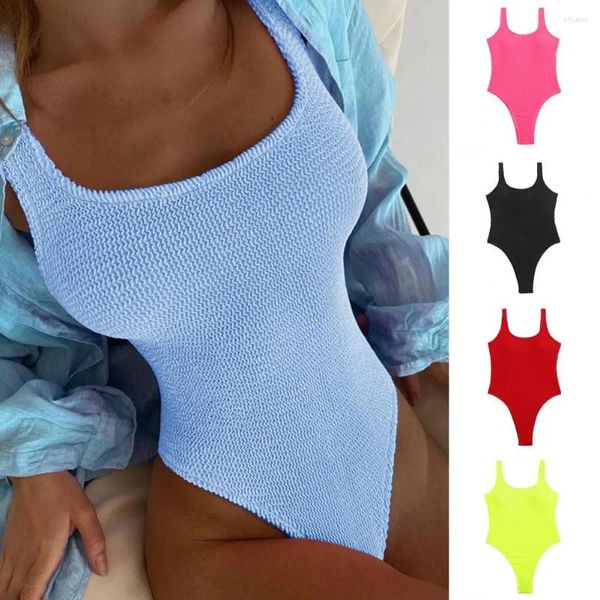 Maillots de bain pour femmes Beach Vacation Maillot de bain Séchage rapide Élégant Candy Couleur Monokini Dos nu Une pièce pour les femmes d'été