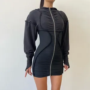 Swimwear plage de secours porte de bain de bain Femme Long Robe d'été Promotion 2023 Sleeve Cardigan Zippe Hooded High Taist Fold Slim solide