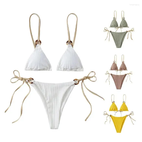 Traje de baño para mujer Ropa de playa 2 unids/set Traje de baño inalámbrico de moda Conjunto de bikini de verano de dos piezas Color sólido para vacaciones