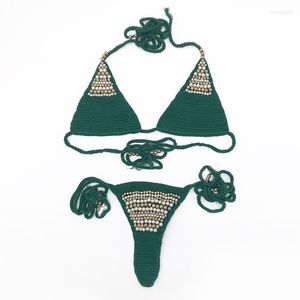 Maillots de bain pour femmes perles coton Bikini ensembles pour femmes 2023 crochet à la main réglable à lacets élastique Micro Bikinis Sexy maillots de bain bordés