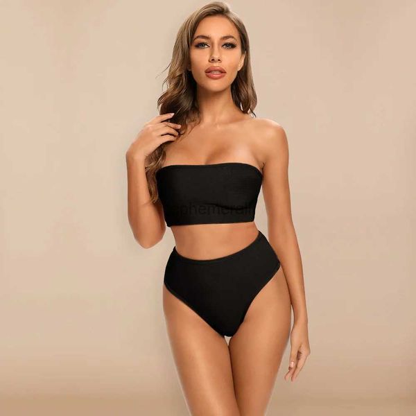 Maillots de bain pour femmes BEAUKEY femmes maillots de bain taille haute sans bretelles Sexy maillots de bain femmes 2021 body maillots de bain noir YQ231215