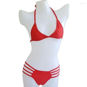 Dames badmode bikini badpak zwempak twee stukken set biquini zonder borstbacker voor vrouwen meisje dame rood zwart dk52