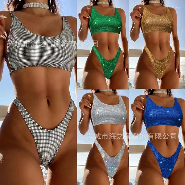 Maillots de bain pour femmes Bikini Mode Sexy Maillot de bain Deux pièces Pure Couleur Paillettes Européenne et américaine Split