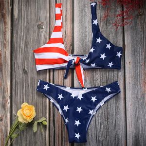 Dames Badmode Bikini Vlag van de VS Amerikaanse Sexy Braziliaanse Bikini Set Badpak Vrouw Zwemkleding Beachwear Tie Knot Front Lady Badpak 230707