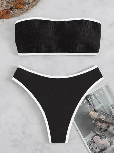 Traje de baño para mujer Bikini de cintura alta Traje de baño para mujer 2023 Sólido Bandeau Bikinis Set Tanga Sexy Biquini 2 piezas Traje de baño Playa Mujer