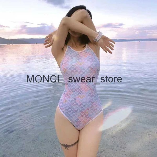 Traje de baño para mujer Bikini sirena brillante escamas de pescado Sexy traje de baño delgado sin espalda surf buceo una pieza traje de baño H24221