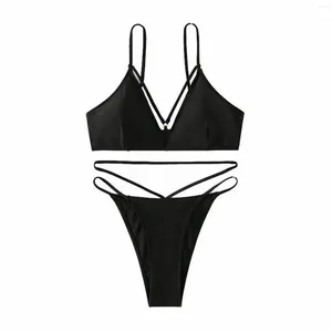 Maillots de bain pour femmes Bikini Set Bandage Solide Deux Pièces Maillot De Bain Rembourré String Maillots De Bain Femmes Bandeau