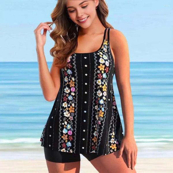 Traje de baño para mujer Conjunto de bikini Tankini con estampado floral de talla grande con bañador de talle alto Traje de baño sexy de dos piezas para el verano