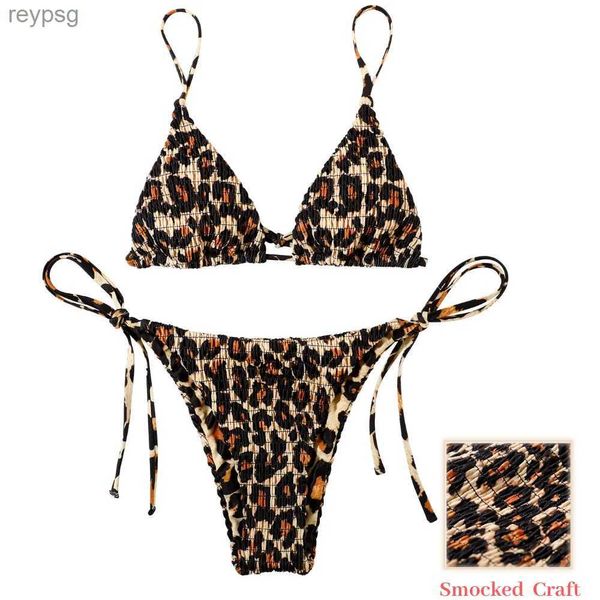 Traje de baño para mujer Conjunto de bikini Halter con cordones Traje de baño Mujer Leopardo Cintura baja Ropa de playa Tanga brasileña Sexy 2023 Mujer YQ240112