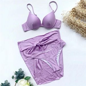 Bikini de maillots de bain pour femmes Set Purple Femmes 3 pièces Push Up Massuit de bain Copture de baignade de natation 2024 Mujer Beach Swim Wear