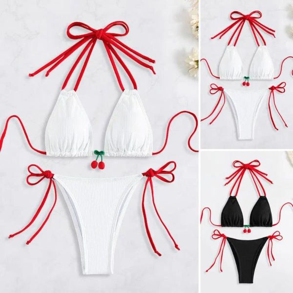 Bikini de trajes de baño para mujeres con tazas removibles decoración de cerezas de cerezo de cerezo Bottoms Beachwear para verano