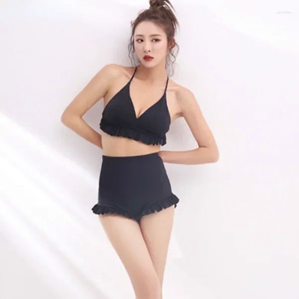 Traje de baño para mujer Conjuntos de bikini Mujeres Sexy Verano Y2K Oreja de madera Cintura alta Sólido Simple Moda Ins Ropa de playa Estilo Corea Traje de baño