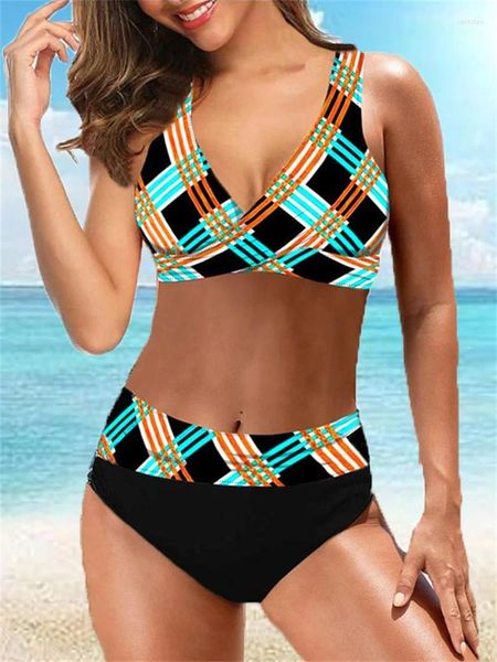 Maillots de bain pour femmes Bikini Femmes Maillot de bain 2023 Taille haute 2 pièces Bikinis Ensemble V Cou Push Up Maillot de bain pour femme Summer Beach Wear