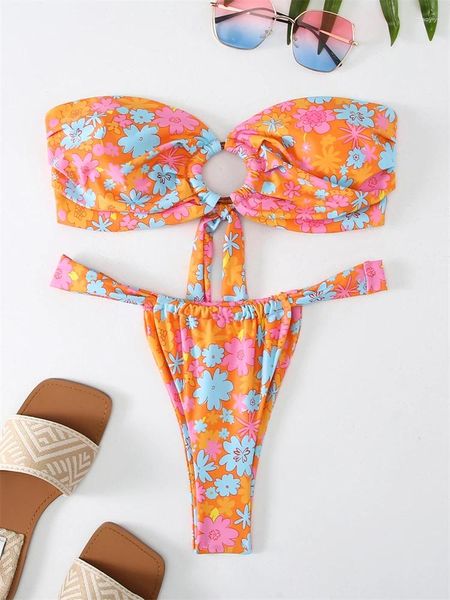 Bikini de maillots de bain féminin Swimsuit Femme 2024 Bikinis de bande imprimé Set Sexy Summer Summer Two Piece Beach Wear Bathing For