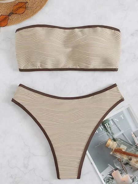 Traje de baño para mujer, Bikinis 2023, traje de baño para mujer, Top de tubo, conjunto de Bikini acanalado, Tanga de cintura alta, traje de baño para playa de verano para mujer