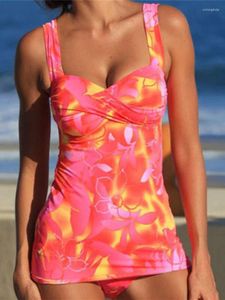 Bikinis de maillots de bain pour femmes Set Summer 2024 Bandage sexy Vêtements élégants Elegant Tie-Dye Versités à imprimé Tankini Split Swimsuit Rucked