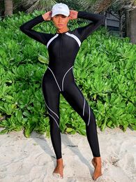 Swimwear féminin Bikinx Muslim Full Full Body Black Black Surf Suis-on pour femme à manches longues en une pièce de maillot de bain Sports Bathing