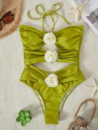 Dames zwemkleding bikinx officiële groene bloem badpak vrouwen één stuk Koreaanse stijl strandkleding voor 2024