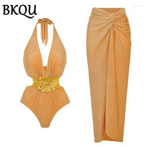 Swimwear féminin Bkqu Beach Massuit de maillot avec couverture Sexy Femmes Bodys Bodys Backless Back et Twist Split Long Jupe Beldwear 2024 Été