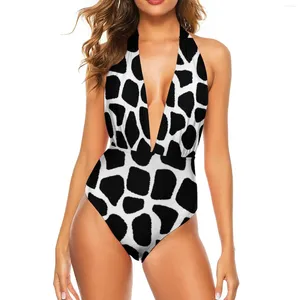 Swimwear pour femmes Girafe Black and White Swimsuit Animal Print Print Sport One-Piece Suite de plage élégante Push Up Up Up