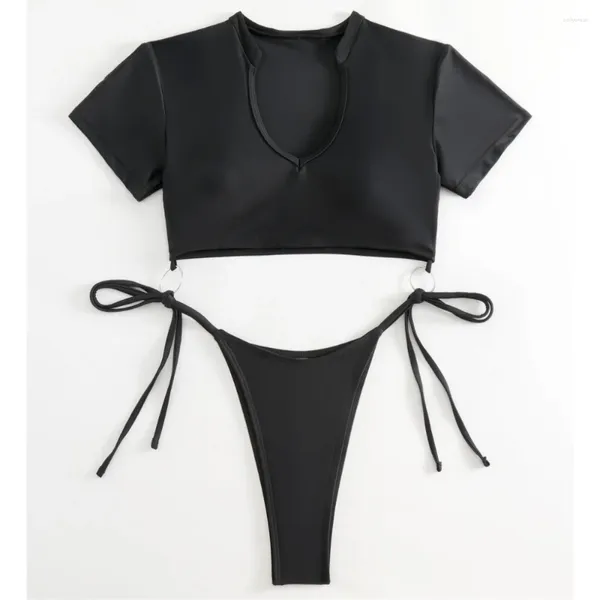 Traje de baño para mujer Negro Sexy String Bikini Anillos Traje de baño Traje de baño de una pieza Bikinis Conjuntos Brasileño Monokini Mujeres Almohadillas Trajes de playa Traje de baño