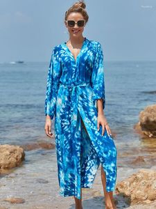 Maillots de bain pour femmes Blue Print Kimono Beach Robe Sarongs Cover-Up Pareo Tunique Maillot de bain Saida de Praia Bikini Cover Up Q1169