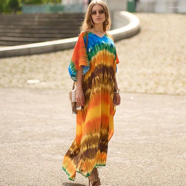 Traje de baño para mujer Vestidos de playa bohemios Maxi Robe Traje de baño Cover Ups para Kaftans Mujeres Vacaciones en la playa Trajes de baño elegantes