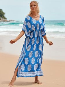 Dames badmode Boheemse jurk strand deksel op tassel print losse maxi jurk bikini deksel raad de plage strandkleding strandwikkel zwempak coverup 230403