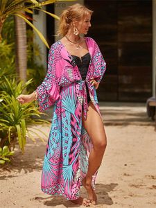 Dames badmode Boheemse print sexy cover-ups strandjurken vrouwelijke zonbescherming Cardigan Long Robe dames zomervakantie dagelijkse basistoestel badmode T230505