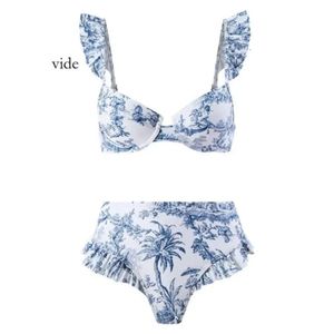 Traje de baño bohemio de mujeres Bohemio Mujeres Divectivas Bohemia Manga volante Bandeau Brajera High Wist Set Floral for Beach Best 9344