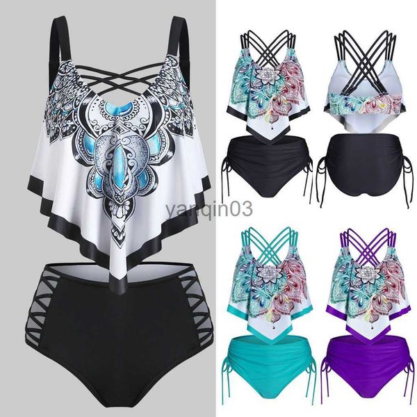 Maillot de bain pour femme Boho Bikini brésilien 2022 taille haute Bikini ensemble imprimé floral Tankini maillot de bain femmes à volants maillot de bain grande taille maillots de bain Biquini J230603