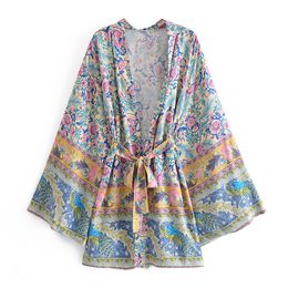 Dames badmode boho vitange rayon katoen cover -ups los fit curve plus bloemen gewaden casual vrouwen zomer Boheemse riem blusas kimono