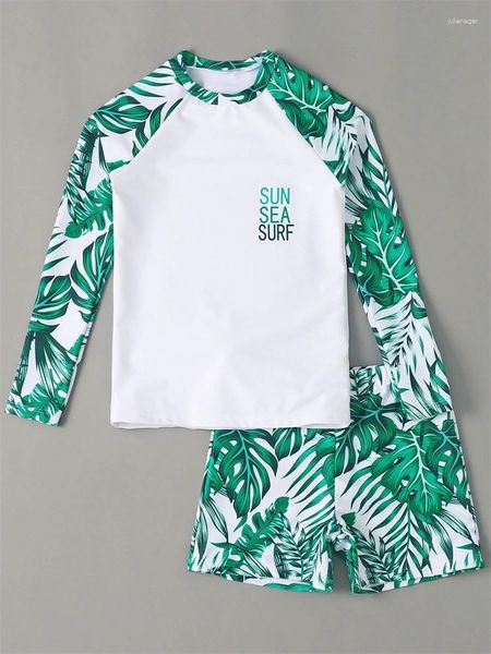 Swimwwear Boy Buthsuit Kids 2024 Green Feuilles à manches longues Enfants Summer Shorts de baignade de plage